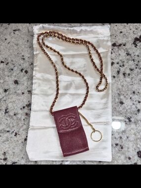 VINTAGE Chanel Caviar Pouch On Chain Burgundy Gold Crossbody Karl Lagerfeld RARE